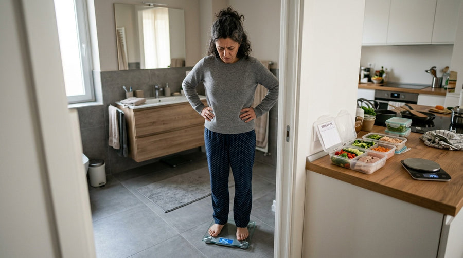 Mujer en la báscula frustrada