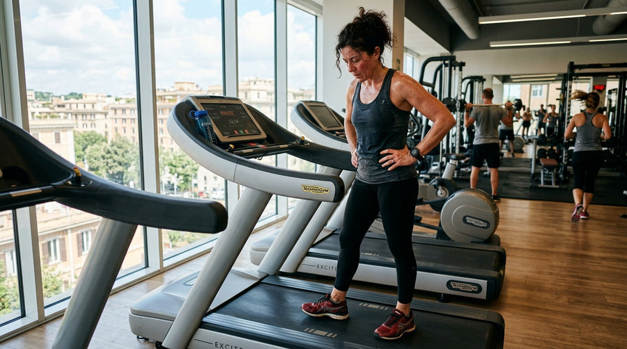 Mujer agotada en el gimnasio